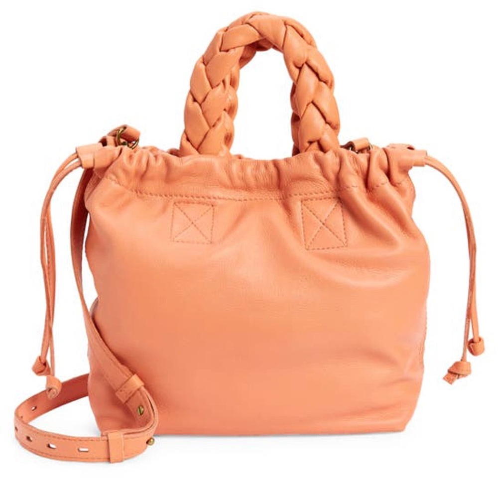 Madewell Peach Leather Braided Handle Crossbody Tote